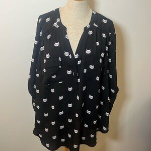 Torrid size 2 Kitty Cat with glasses blouse